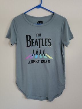 The Beatles Light Blue Abbey Road Tee with Pastel Rainbow Crosswalk